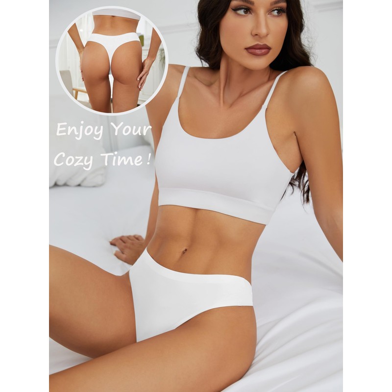 Bolivelan Womens Mid-Rise Seamless Thongs Comfy Underwear G-Strings Panties (3