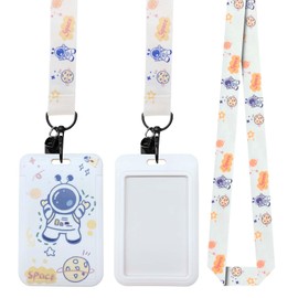 KIWOP Porta Gafete, Porta Credencial, Impermeable y a Prueba de Polvo, Material Abs, Engrosado y Resistente, Diseño de Pieza Deslizante.(Astronauta)