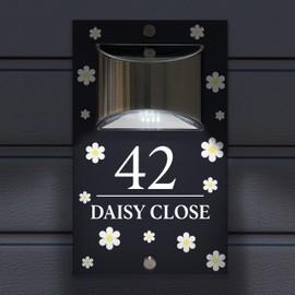 Custom Signs Solar Illuminated Modern Anthracite House Number Sign 24cm x 14.5cm Daisy Background Design