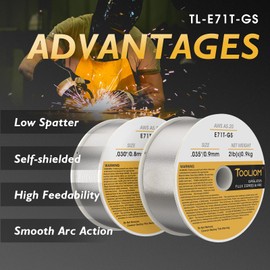 TOOLIOM E71T-GS .030"+.035" Diameter 2-Pound Spool Flux Core Self-shielded Carbon Steel MIG Welding Wire, 2PCS Dual Gauge Welding Wire