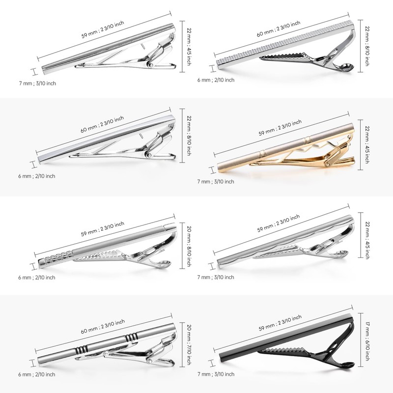 Wynameleri Tie Bars Clips 8 PCS, 1.6 Inches Business Shirt