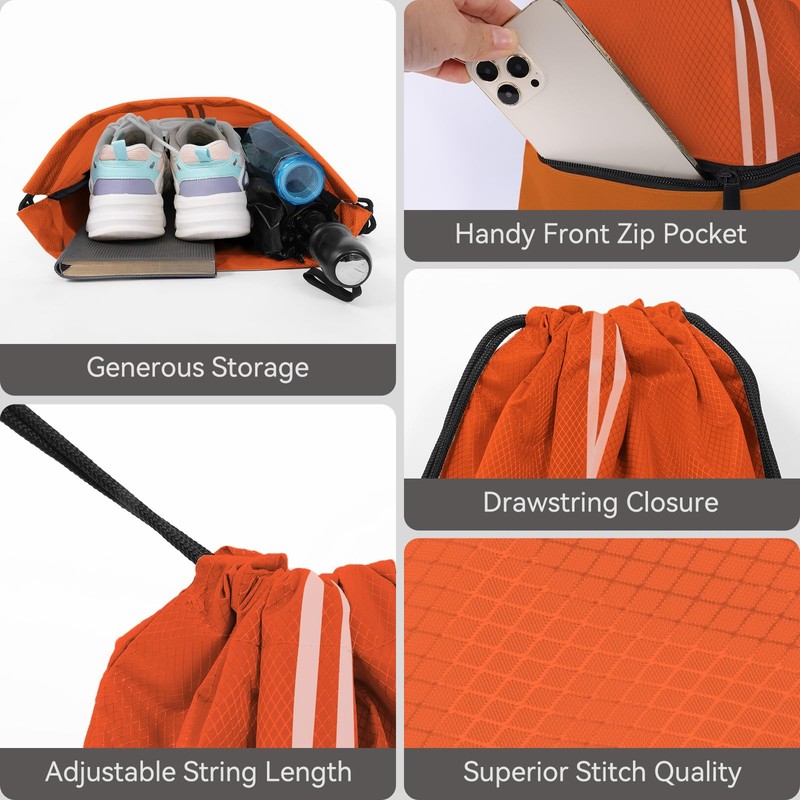 JOYNYON Mochila con cordón resistente al agua (naranja), Naranja, Large,