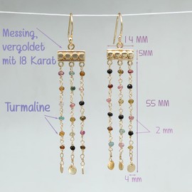 KOKO Tourmaline Earrings Hanging Real Tourmaline Gemstone Earrings, Earrings Natural Stones for Women, 18 Carat Gold-Plated, in Gift Box, Brass, Tourmaline
