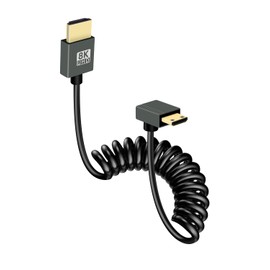 GELRHONR Mini HDMI to HDMI Coiled Cable, Ultra Thin Mini HDMI Cable 2.1 Version High Speed 48Gbps, Support 8K@60Hz 3D,for DSLR Camera Camcorder, HDTV, Laptop (Straight) (Up Angle)