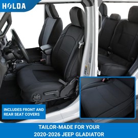 Holda Custom Fit Neoprene Front and Rear Seat Covers Compatible with Jeep Gladiator 2020-2026 - Black, Water-Resistant, Snug Fit, Comfortable, Durable