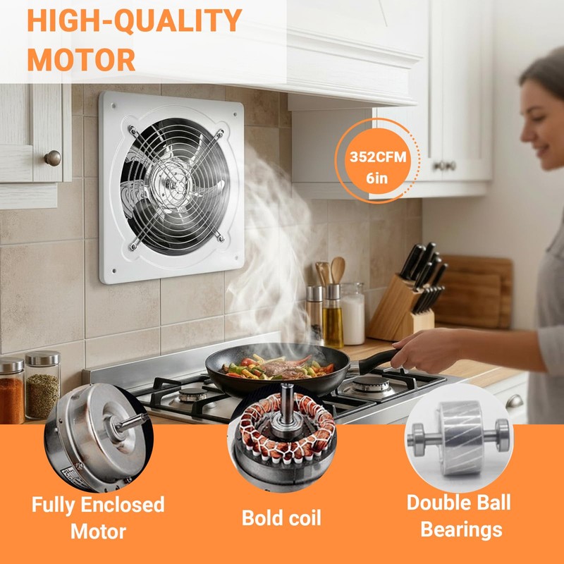 6" Kitchen Exhaust Fan with Variable Speed Controller, 352CFM Wall