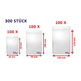 WeltiesSmartTools Zip Set of 300 Extra Strong Ziplock Bags 90 my 3 Different Sizes 40 x 60 | 70 x 100 | 120 x 170 Small Resealable Plastic Bags Recyclable Assortment