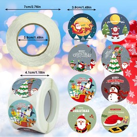UTRUGAN Pack of 500 Christmas Stickers Round Christmas Stickers Roll Merry Christmas Labels Sealing Gift Stickers Christmas Stickers for Crafts, Photo Albums, Scrapbooks