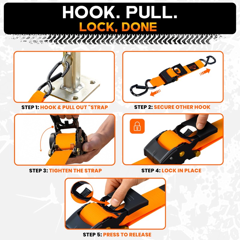 RoofPax Premium 2'' x 10" Retractable Ratchet Straps 4 Pack