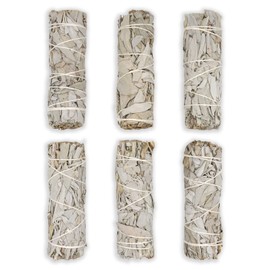 FAIZA NATURALS - Paquete de 6 varillas de salvia blanca para limpiar la energía negativa en casa, paquete de 6 unidades de limpieza orgánicas de salvia de California - Kit de manchas de incienso para limpiar la energía negativa en casa, 4 pulgadas a gran