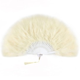 BABEYOND Marabou Feather Fan 20s Vintage Folding Fan Flapper Hand Fan for Costume Dancing Show Tea Party Wedding Decoration (Champagne)
