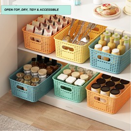 Plastic Storage Basket for Organizing 12 Pack Small Colored Storage Bins Container for Shelves, Colorful Shelf Baskets with Handles for Organization