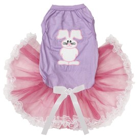 Petitebelle Cute White Bunny Puppy Dog Dress (Lavender/Pinks Lace, Medium)