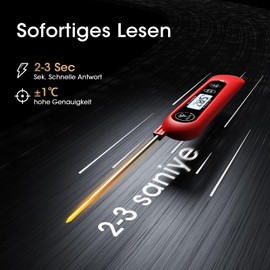 DOQAUS Barbecue Thermometer, Digital Roasting Thermometer, Meat Thermometer, Cooking Kitchen Thermometer with 3s Instant Reading and Long Probe, for Roasting, Cooking, Grilling, BBQ, Baking, Red