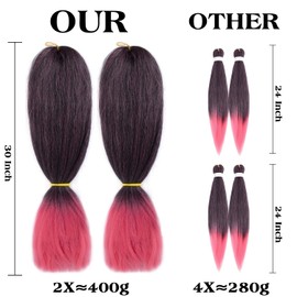 Ombre Pink 30 Inch Braiding Hair Pre Stretched 400g/pack Soft Yaki Texture Hot Water Setting Braid 70cm Long Hair Extensions Professional Synthetic Expression Hair For Box Braids (MT1100#)
