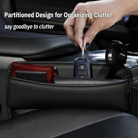 JHLGRE Car Seat Gap Filler 2 Pack, U-Shaped Leather Car Seat Gap Filler Organizer for Car SUV Truck, Automotive Accessories, Universal Car Seat Organizer for Phones, Glasses, Keys, Cards,Black