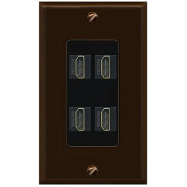 RiteAV - 4 Port HD 2.0 Decorative Wall Plate - 1 Gang [Brown/Black]