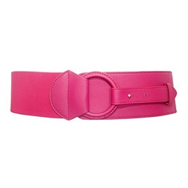 eVogues Women's Leatherette O-ring Buckle Elastic Wide Fashion Belt Hot Pink