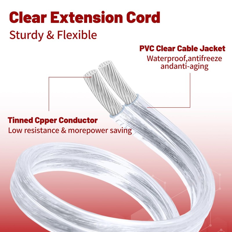 [TaidaLink] 10ft Clear Extension Cord 125V 10A 1250W Slim Design,