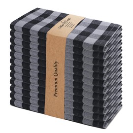 Urban Villa Cotton Dinner Napkins Set of 12, Highly Absorbent Soft Premium Cloth Napkins 20x20 Inches, Hotel Quality Reusable & Washable Table Dinner Napkins for Home - (Grey/Black, Buffalo Checkerd)