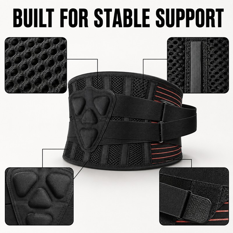Lower Back Brace with 6 Stays - Adjustable Lumbar Support