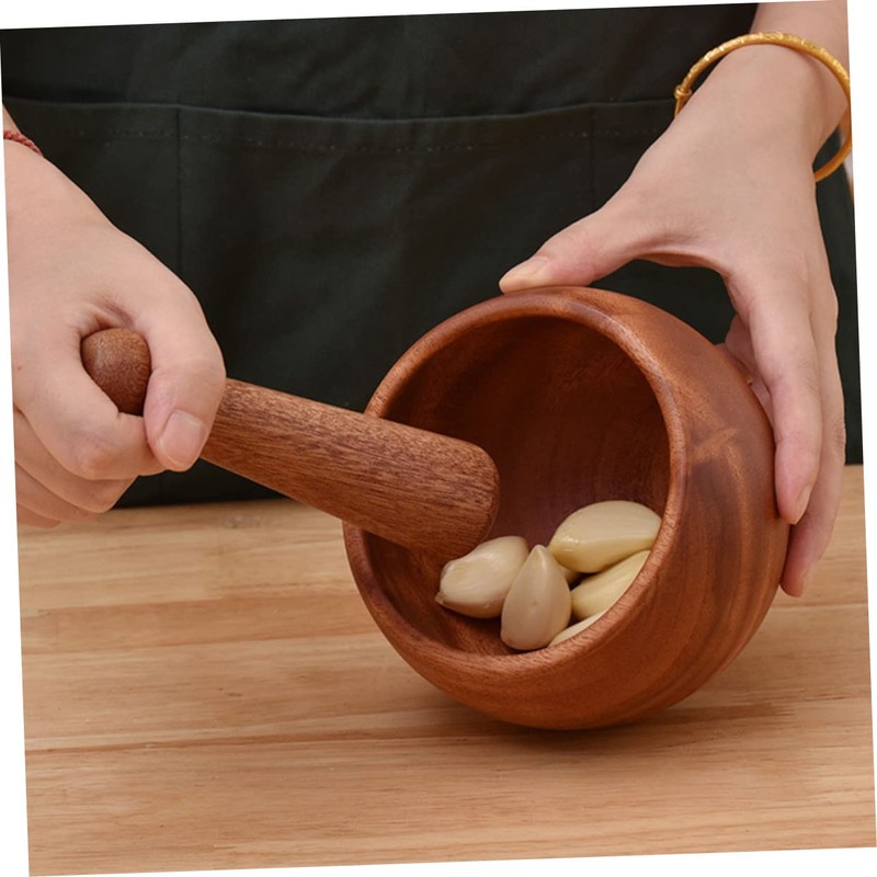 iplusmile 1 Set Wooden Garlic Masher Handheld Pestle for Grinding