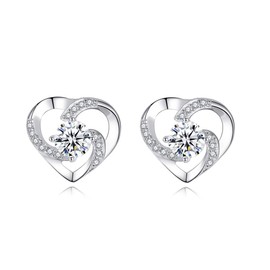 wynn's Silver Stud Earrings for Women, 925 Sterling Silver Heart Studs Earrings,13mm Stud Earring with White Cubic Zirconia, Hypoallergenic Small Slepper Studs