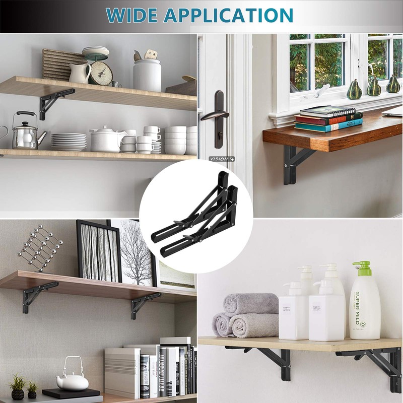Folding Shelf Brackets 10 Inch, Heavy Duty Metal Triangle Table