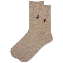 Hot Sox Women's Embroidery Bird Wool Crew Socks 1 Pair, Hemp Heather, Women's 4-10