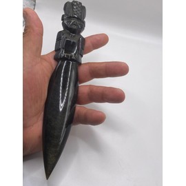 7.8 in Black Obsidian Letter Opener, Polished and Engraved Handmade by craftmen, Figurine, Paperweight Stone, Craft Teotihuacan Mexico - 7.8 X 1.1 in - 3.43 oz Weight (Design 15)