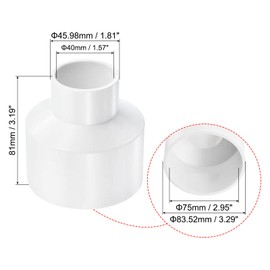 PATIKIL PVC Reducer Pipe Fitting 75mm to 40mm ID, 2 Pack Straight Coupling Adapter Connector, White