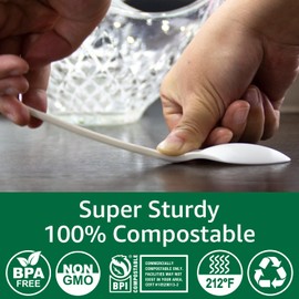 BIOCEAN 100% Compostable No Plastic Knives Plastic Forks Plastic Spoons Plastic Utensils, The Heavyweight Heavy Duty Flatware is Eco Friendly Products for Lounge Party Wedding BBQ Picnic Camping.
