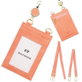 GOLFWOOD Pass Case, Card Case, 3-Way Strap with Reel, Short String, Long String, Coin Case, Includes Small Items, PU Leather, High Quality, Thin, 5 Colors Available (Salmon Pink)