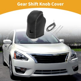 Partuto Gear Shift Knob Cover Car Stick Shifting Handle Protector for Nissan Altima 2019-2024 Faux Leather Pebbled Black Grey Anti-Slip