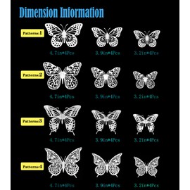 3D Butterfly Wall Decor 48 Pcs 4 Styles 3 Sizes, for Birthday Decorations Party Decorations, Removable Wall Stickers Interior Decoracions Kids Nursery Classroom Wedding Decor (Silvery)