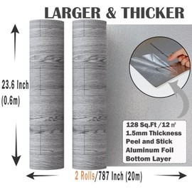 Oxdigi Peel and Stick Vinyl Flooring 2 Rolls 23"x 393"/128 Sq.Ft, Self Adhesive Vinyl Floor Tiles Wood Plank Flooring Waterproof Wear-resistant for any Room, Easy DIY Floor Coverings, Grey Wood