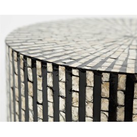 Jofran Global Archive Round Capiz Accent Table Black Multi, 16" W X 16" D X 18" H, Shells, (Set of 1)