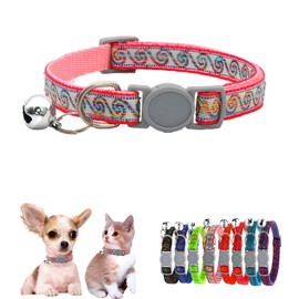 Pink XS Dog Collar with Bell, Puppy Collar Girl,Break Away Dog Collar, Safety Buckle Soft Nylon Adjustable for XXS Xs Small Pet Dogs Animal Litter Tiny Kitten,Neck 7.5-12.6 inch
