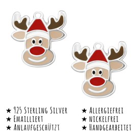 Monkimau Girls' Reindeer Stud Earrings Made of 925 Sterling Silver, Sterling Silver