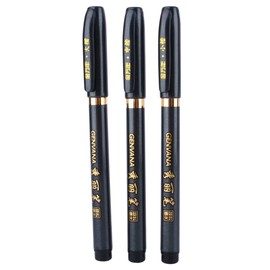 Walfront Kaligraphy/Manga Pen Set, 3 Pieces Kanji Pen Chinese, Manga Pens Black Writing Drawing Craft
