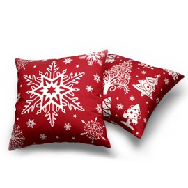 Kwlegh Christmas Pillow Covers 20x20 White Xmas Tree with Snowflakes Decorative Pillow Covers Set of 2 Red Winter Holiday Pillow Case for Home Decorations Couch Outdoor