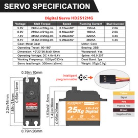 HobbyPark Pack of 2 Waterproof 25kg Servos All Metal Gears Digital Servo Stainless Steel Gear Arduino Servo Steering for 1/12 1/10 RC Crawler Car Truck Buggy 5V-8.4V HV Control Angle 180° Fast 0.09sec