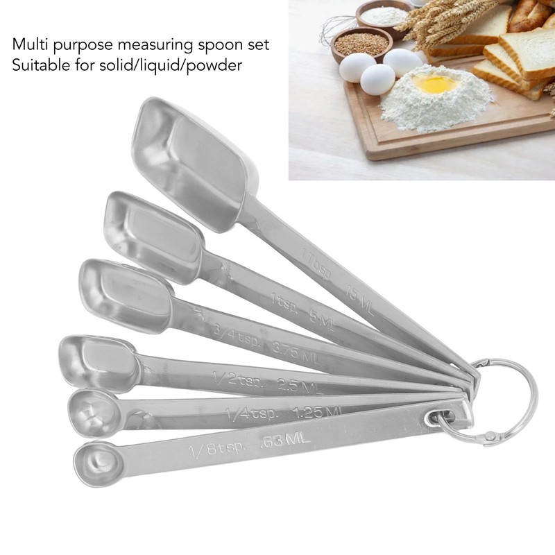 6PCS Rectangle Measuring Spoon Set Stainless Steel Accurate Clear Marking