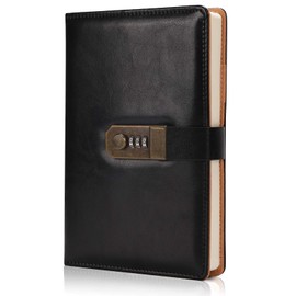 ZJTZJY - Diario de Cuero Vintage, Diario Personal, Diario con Candado, A5, 240 páginas, Regalo para Hombres y Mujeres, Cuaderno para Oficina, Estudio y Viajes (Negro)