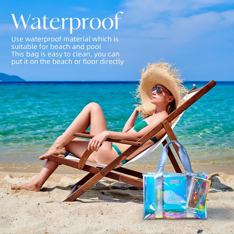 Tense Edano Iridescent Beach Tote for Women, Large Beach Bag