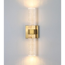 HOLKIRT Gold Bath Vanity Light Crystal Wall Sconce Light 15.7" Modern LED Vanity Wall Light Over Mirror with Seeded Crystal Rods 3000K/4000K/6500K Indoor Wall Lamp for Bathroom Bedroom Hallway