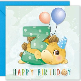 Cult Kitty 3rd Birthday Card Boy - Dinosaur 3rd - Age 3 Birthday Card Boy, Birthday Card 3 Year Old Boy, Boy 3, Age 3 Card, Grandson 3rd Birthday Cards for Boys