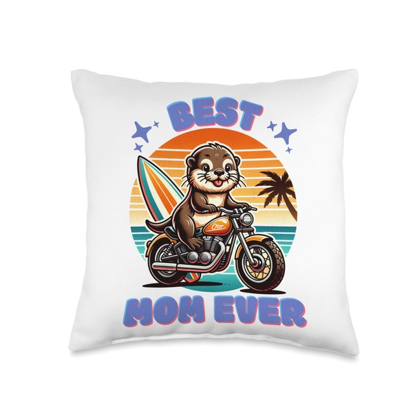 motorcycle baby otters surfing happy first mother's day Throw Pillow