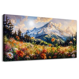 FUHAIHUA Canvas Wall Art For Living Room Framed Wall Decor For Bedroom Modern Office Wall Decoration Mountain Flower Landscape Paintings Farmhouse Pictures Artwork Aesthetic Home Decor 20x40 In