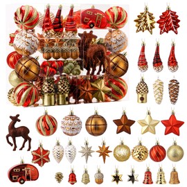 Alupssuc 103pcs Christmas Ball Ornaments Set, Red and Bronze Christmas Decorations Bulk for Tree with Hanging Strings, Shatterproof Baubles for Xmas Holiday Decor